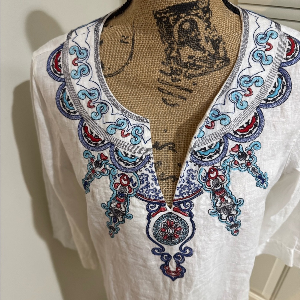 Vacation / cruise / Caribbean Island white linen top size Large - Picture 4 of 8
